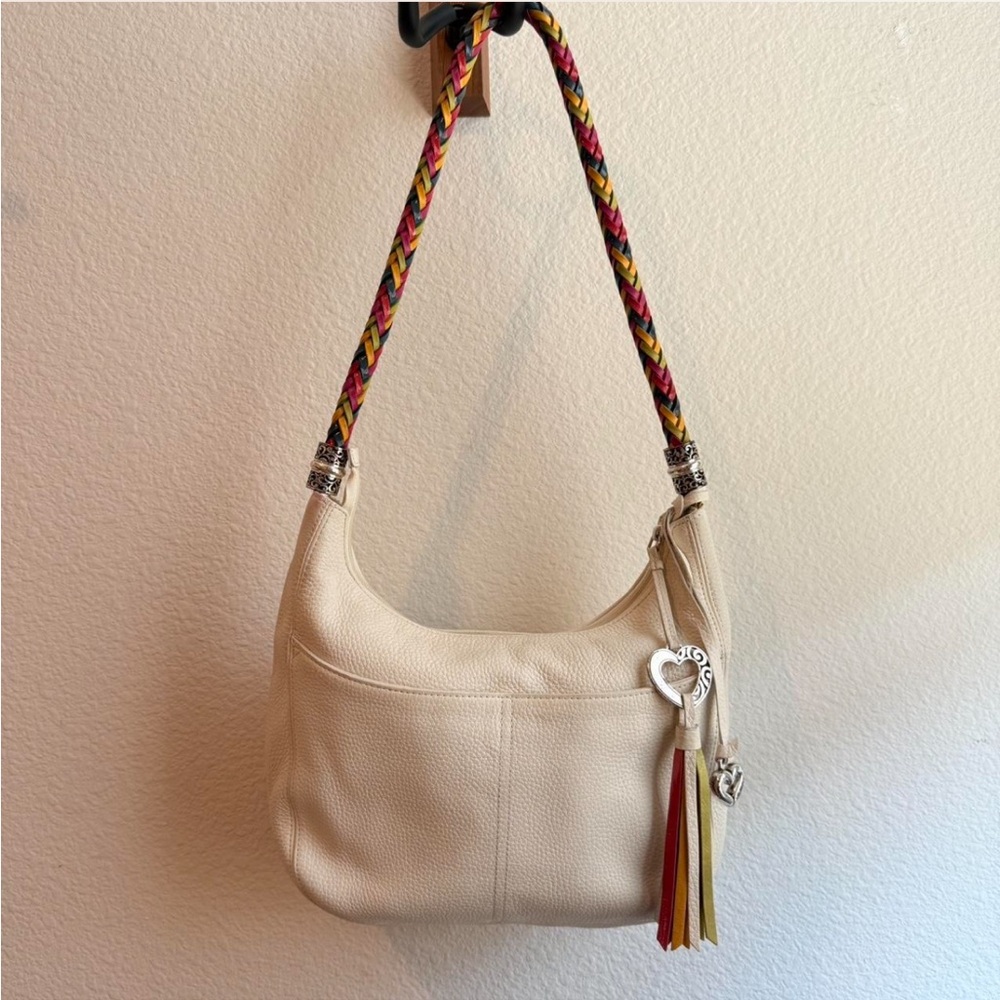 Brighton Cream Hobo Bag with Colorful Braided Strap